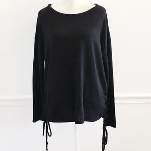 Chaser Ruched Sides Lace-Up Pullover Fleece Sweatshirt, Size Medium